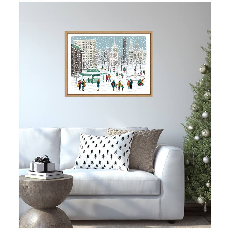 Kate and Laurel Sylvie Framed Canvas Union Square in Snow by Bex Morley Design
