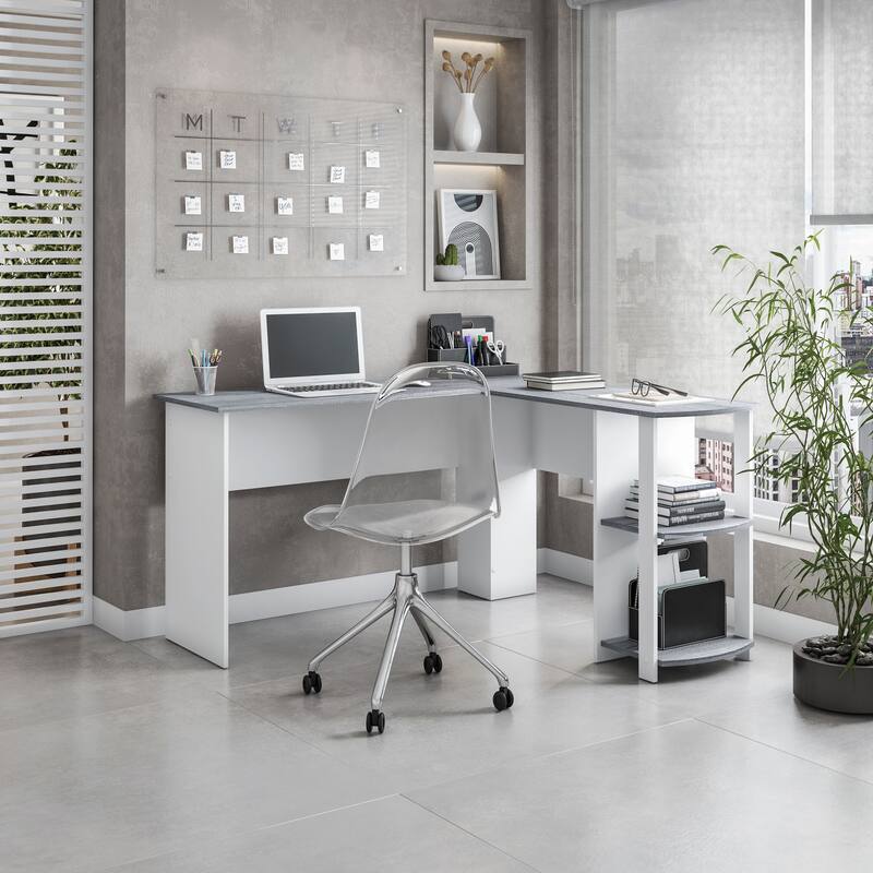Modern L-Shaped Desk with Side Shelves, Grey - Grey