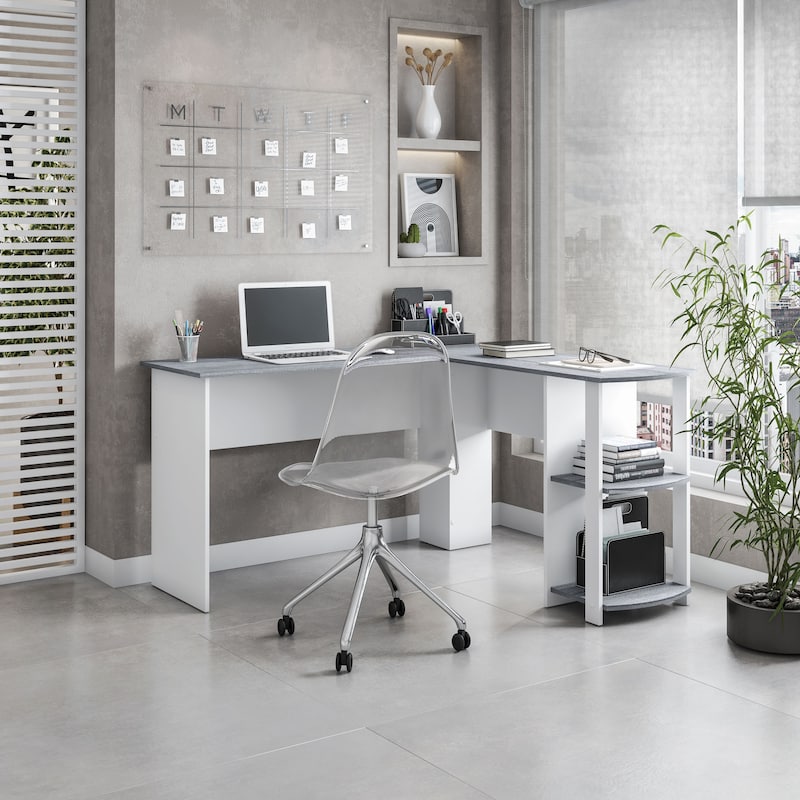 Modern L-Shaped Desk with Side Shelves
