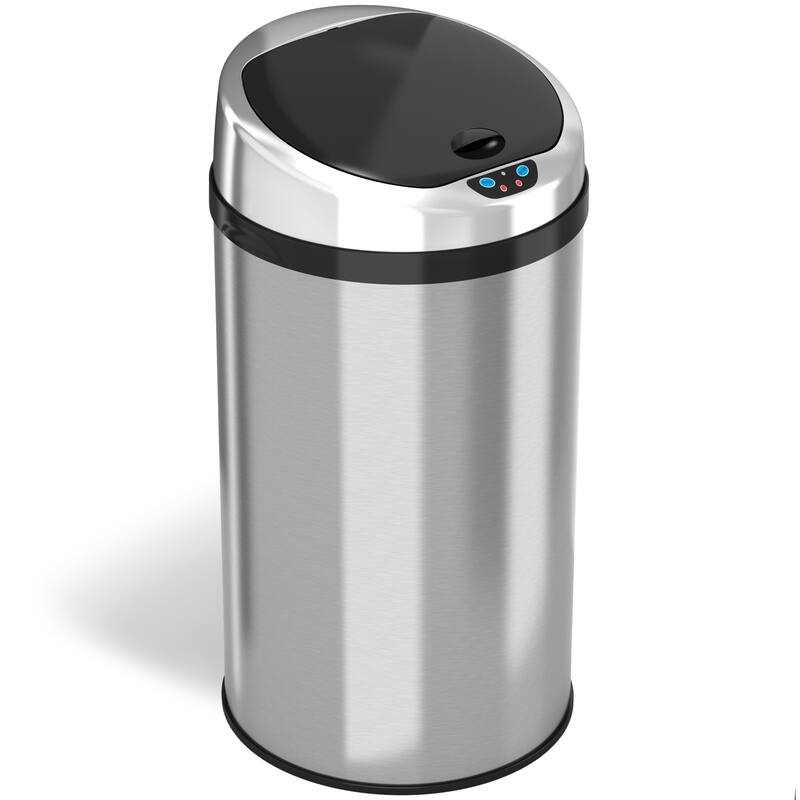 iTouchless 8 Gal Stainless Steel Round Sensor Kitchen Trash Can - Silver