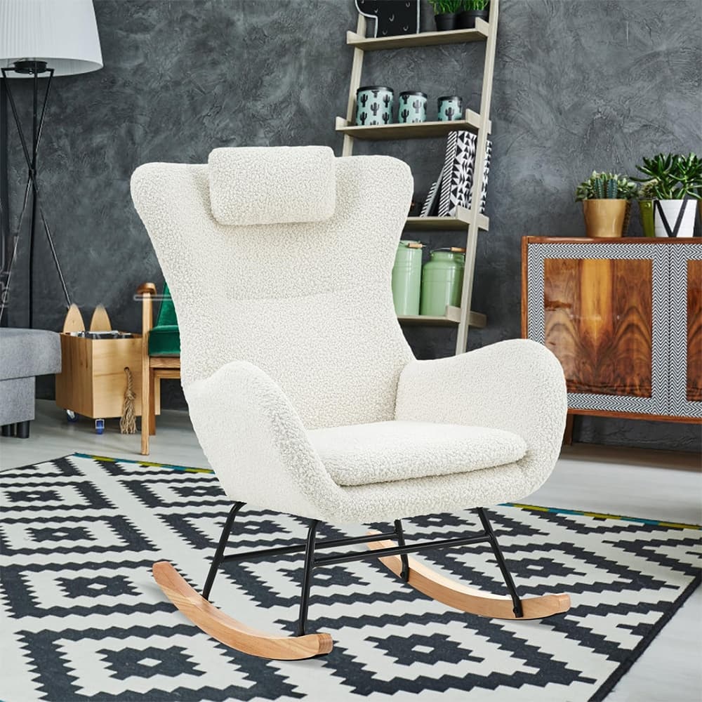 Teddy Upholstered Rocking Chair with Padded Seat, Backrest & Armrests - 26.38 "W* 34.25"D *36.22 "H