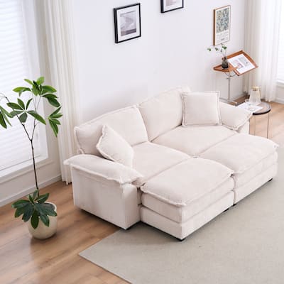 Corduroy Sleeper Sectional Sofa, Loveseat & Ottomans Chaise Lounge Set