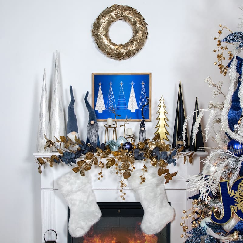 15.5" Gray and Blue Cone Gnome Christmas Tabletop Decor