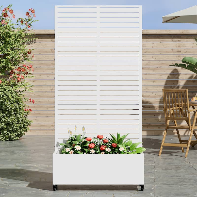Metal Movable Planter Box with Trellis Privacy Screen Planter Box with Lockable Wheels - 72"x35"