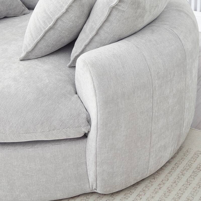 Oversized Round Accent Chair Lounge Chaise, Chenille Upholstered Boneless Sofa Bed, Deep Seat Sleeper Couch Reading Armchair