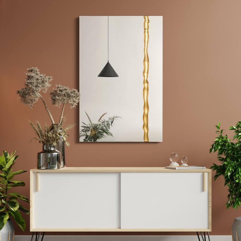 Golden Stream Rectangular Wall Mirror, 36"x24" Frameless Mirror Featuring a Unique Gold Vein Embellishment - 36"x 24"x1.2"