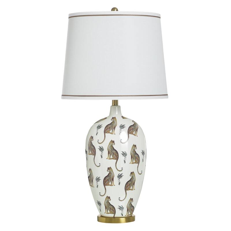 StyleCraft Ceramic Table Lamp - Cheetah Gold - White Shade - Cheetah Gold, White