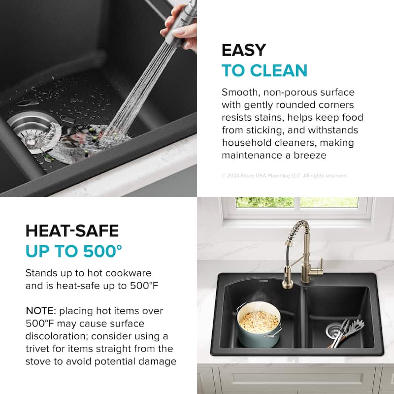 KRAUS Forteza Granite 33 inch 60/40 Undermount Drop-in Kitchen Sink
