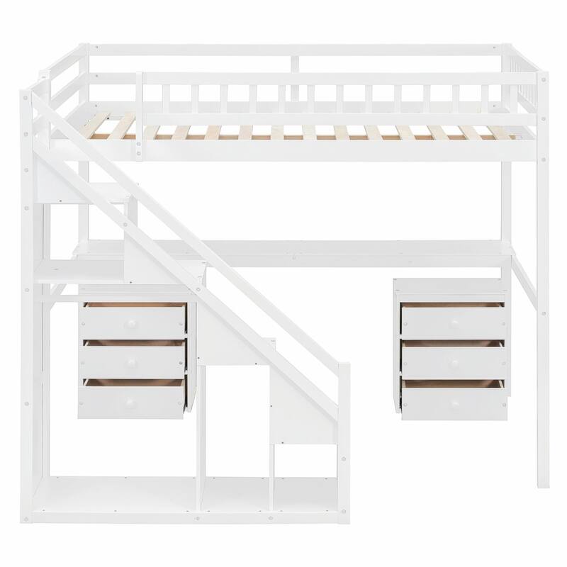 Loft Bed with Two Chest of Drawers, Integrated Desk, and LED Light Strip