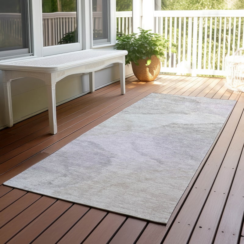 Machine Washable Indoor/ Outdoor Abstract Muted Chantille Rug - Beige - 2'3" x 7'6"