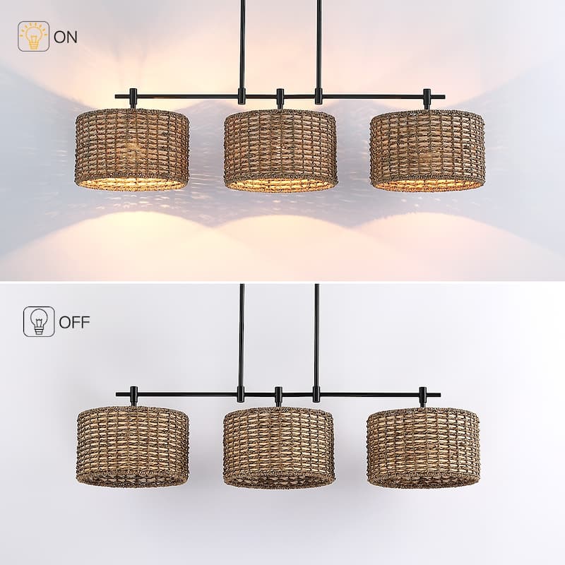 Sedgy 3-Light Black Farmhouse Kitchen Island Light Linear Chandelier - 41"W