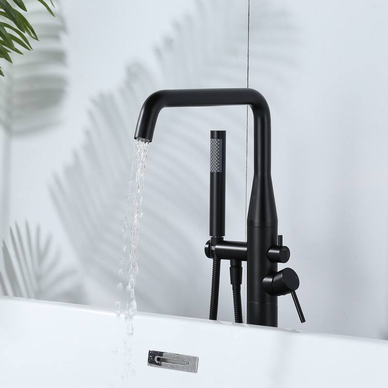 WOWOW Minimalist Freestanding Bathtub Faucet with Handheld Shower
