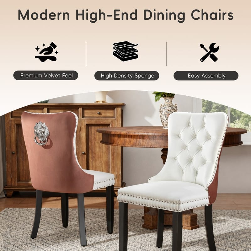 High-end Tufted Velvet Upholstered Nailhead Dining Chair Set of 6