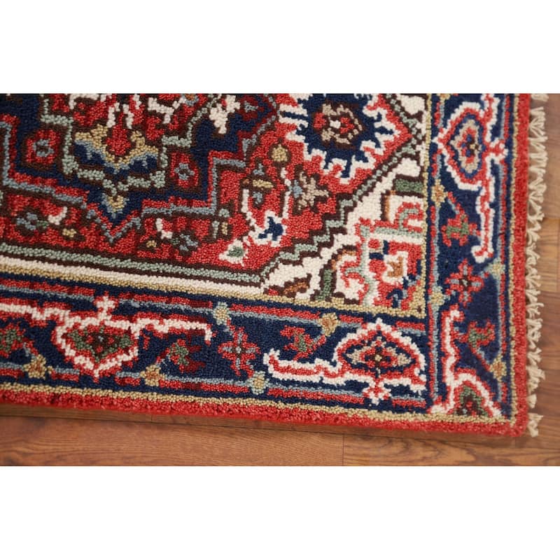 Geometric Heriz Serapi Accent Rug Hand-Knotted Foyer Wool Carpet - 2'0" x 3'0"