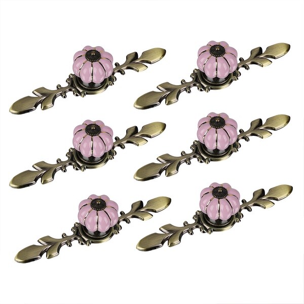 Ceramic Vintage Knob Dresser Drawer Pumpkin Handle Cupboard Wardrobe 6pcs Pink