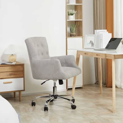 HOMCOM Swivel Computer Office Chair Button Tufted Mid Back Desk Chair for Home Study Bedroom, Carbon