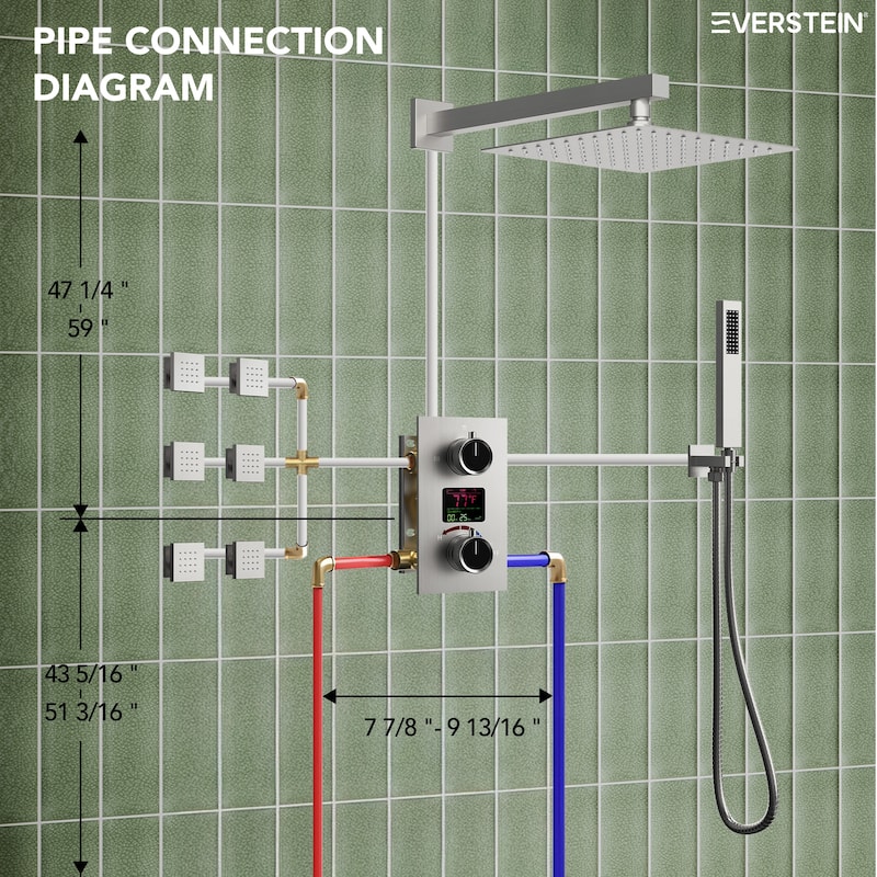 LCD Digital Display Shower System ,12" High-Pressure Rainfall Shower Head with Pressure-Balanced Valve