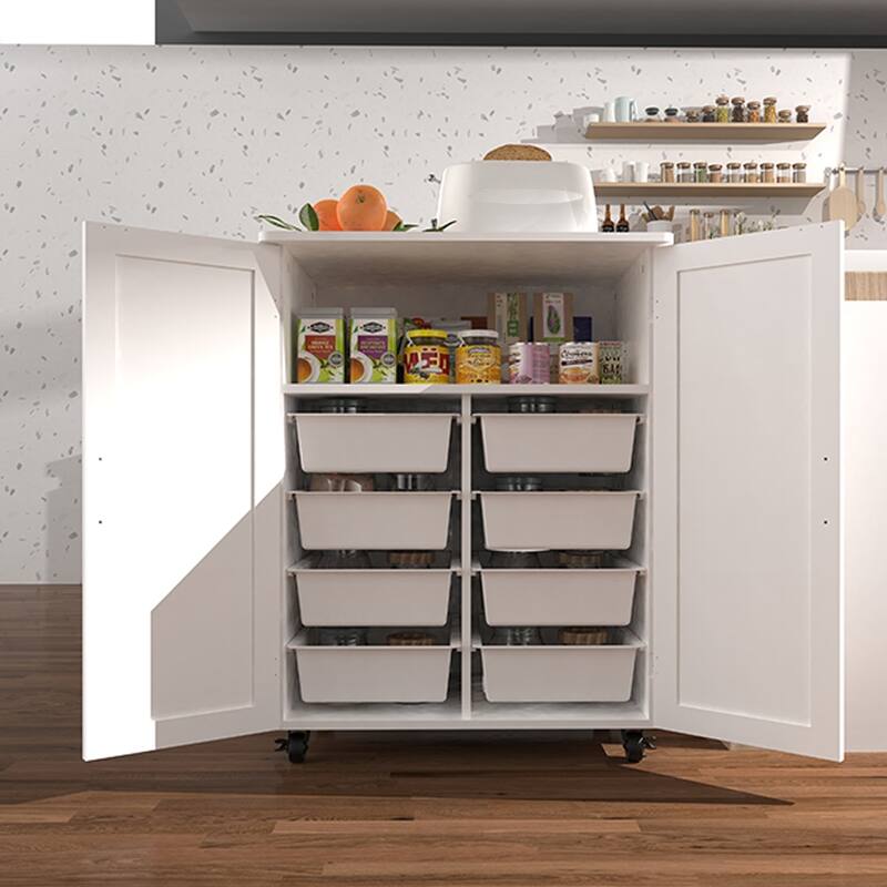 35.6" Large Kitchen Pantry Storage Cabinet White Island Sideboard with Multi-Tier Organizers (27" D x 20" W x 36" H)