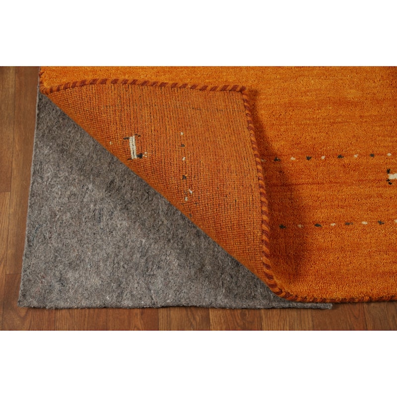 Orange Tribal Gabbeh Indian Rug Handmade Modern Wool Carpet - 4'2" x 5'7"