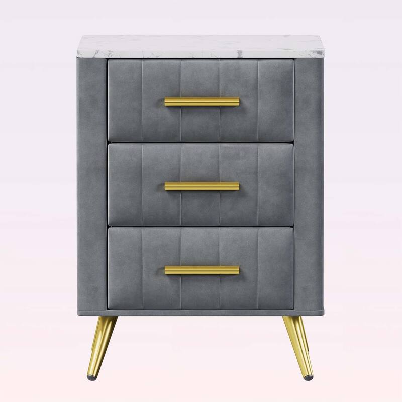 Upholstered Wooden Nightstand with 3 Drawers