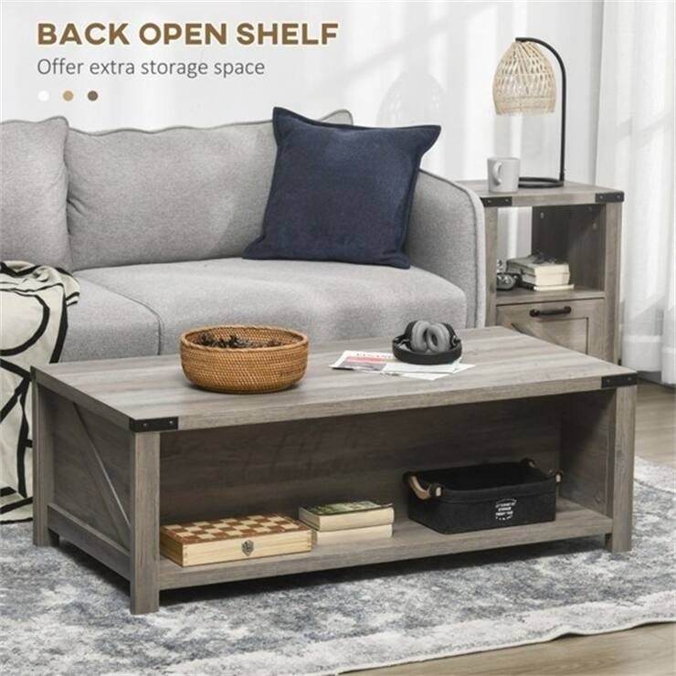 Coffee Table with 2 Open Shelves and 1 Drawer