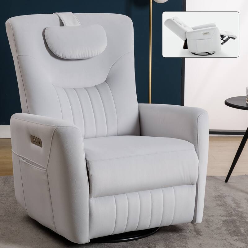 Beige Power Swivel Rocker Recliner with Lumbar Support and USB Ports - Gray