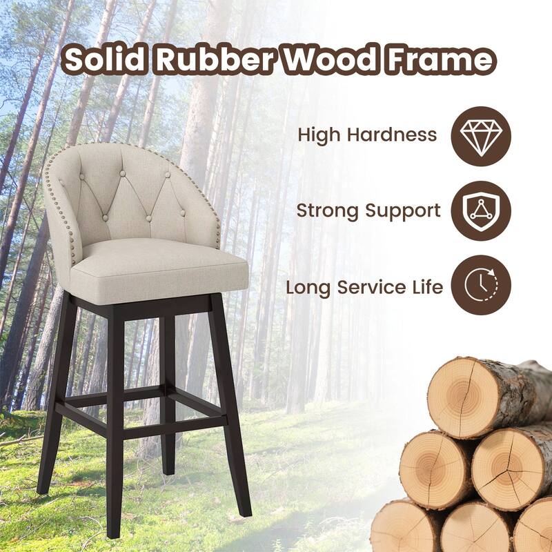 Gymax Mid Century Upholstered Bar Stools Set of 4 31'' Swivel Bar