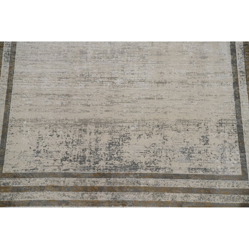 Machine Made Oriental Polyester Carpet Geometric Beige & Ivories Distressed Area Rug - 7' 5'' X 5' 2''