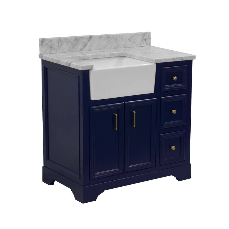 KitchenBathCollection Zelda 36" Farmhouse Bathroom Vanity with Carrara Marble Top
