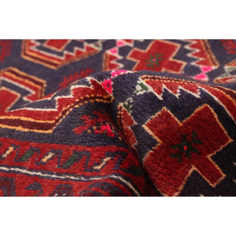 ECARPETGALLERY Hand-knotted Baluch Dark Navy, Red Wool Rug - 3'2 x 5'6