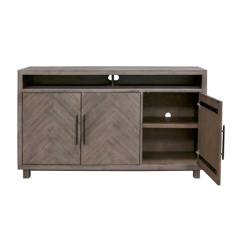 60" TV Console, Entertainment Stand, Wood Accent Cabinet, Fully Assembled, Gray - 60"W x 32"H x 16"D