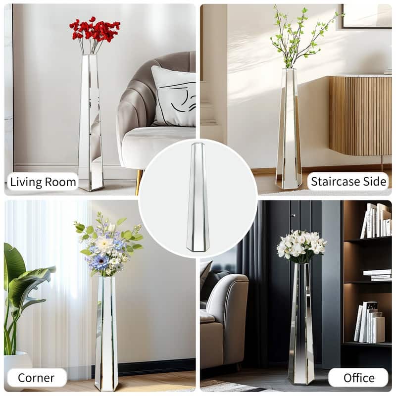 28" Tall Floor Vase Mirror Silver Large Flower Vases