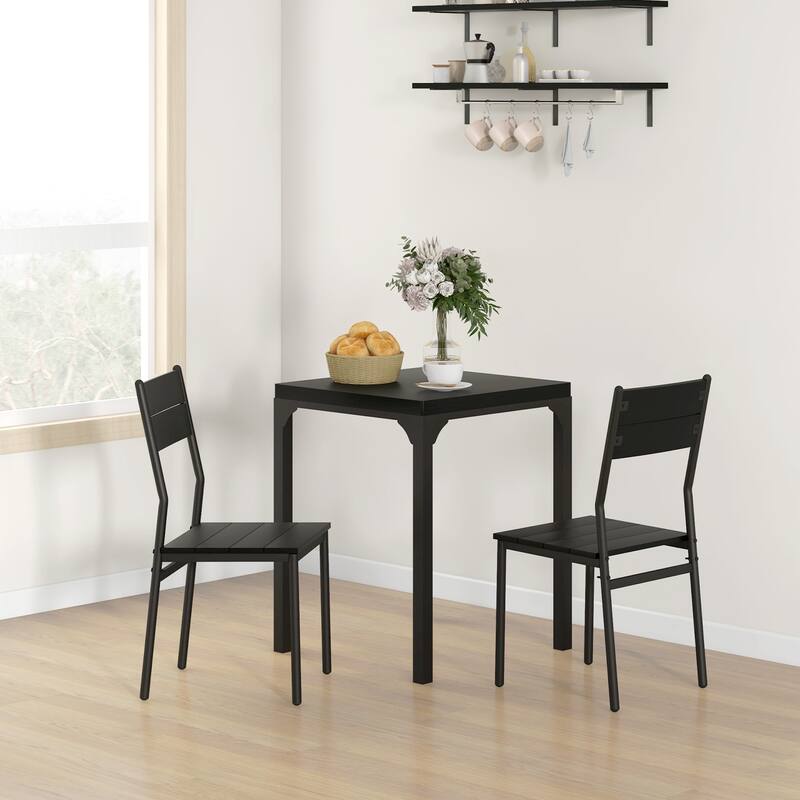 Modern 3-Piece Dining Set with Square Counter Height Bar Table & 2 Rustic Brown Open Back Stools