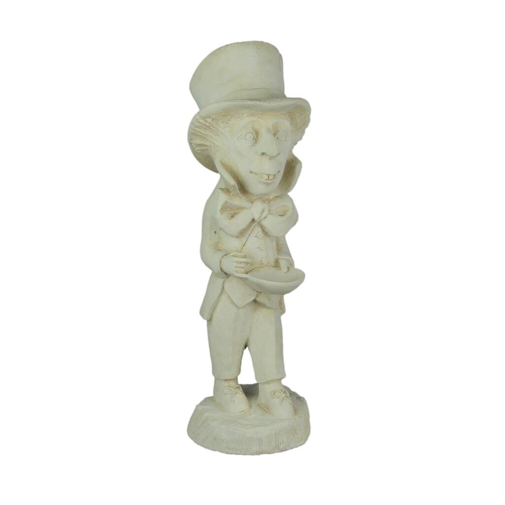 Alice In Wonderland Mad Hatter White Finish Solid Cement Statue - 18.5 X 6 X 5 inches