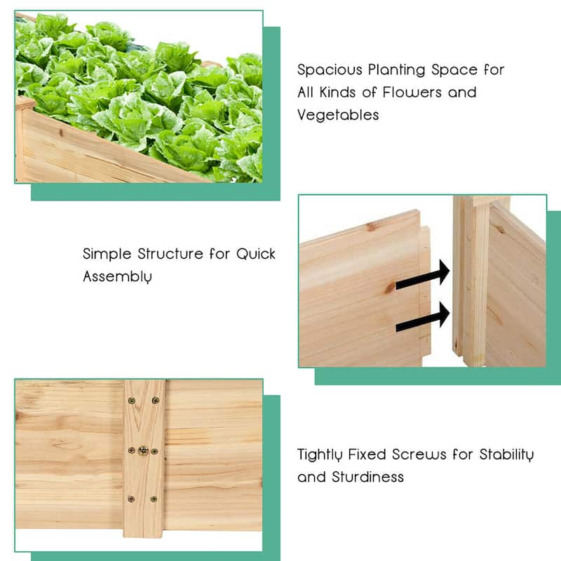 Costway Wooden Raised Garden Bed, Elevated Patio Planter with 2/7 - Natural