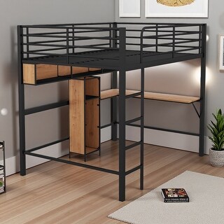 Full Size Metal Loft Bed with L-Shaped Desk and 2 Shelves - Bed Bath ...