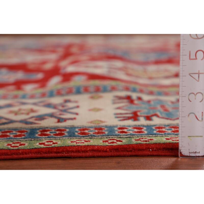 Hand Knotted Oriental 100% Wool Carpet Traditional Geometric Red Kazak Area Rug - 9' 6'' X 8' 0''
