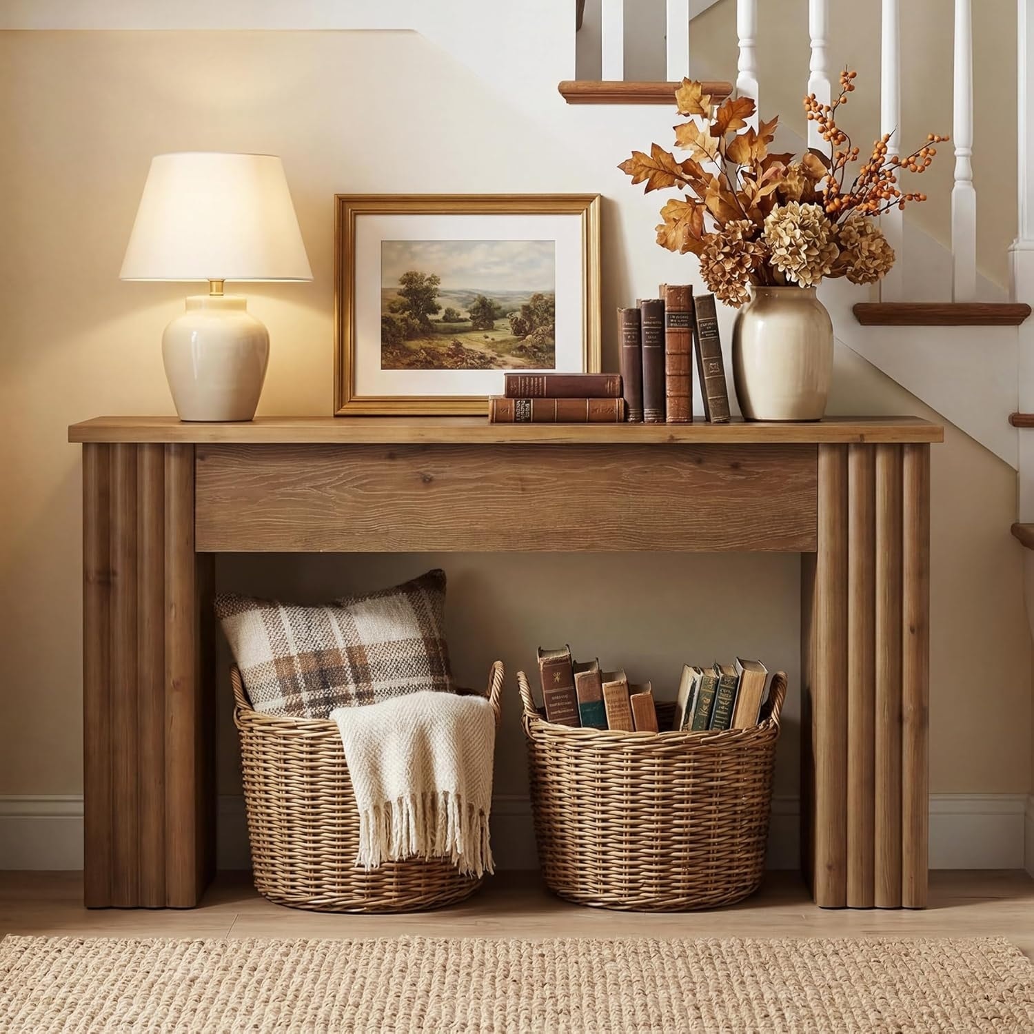 Solid Wood Console Tables for Entryway, 63 Inch Modern Farmhouse Sofa Table Behind Couch - 62.99" W x 13.78" D x 32.68" H