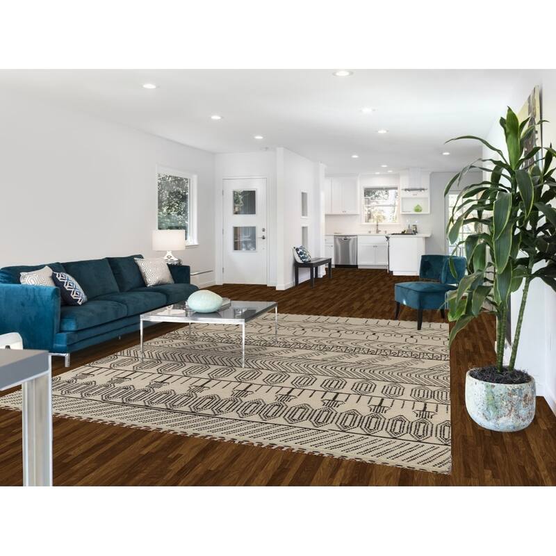 Moroccan Style Area Rug Hand-Knotted Oriental Beige Wool Carpet - 7'9"x 10'6"