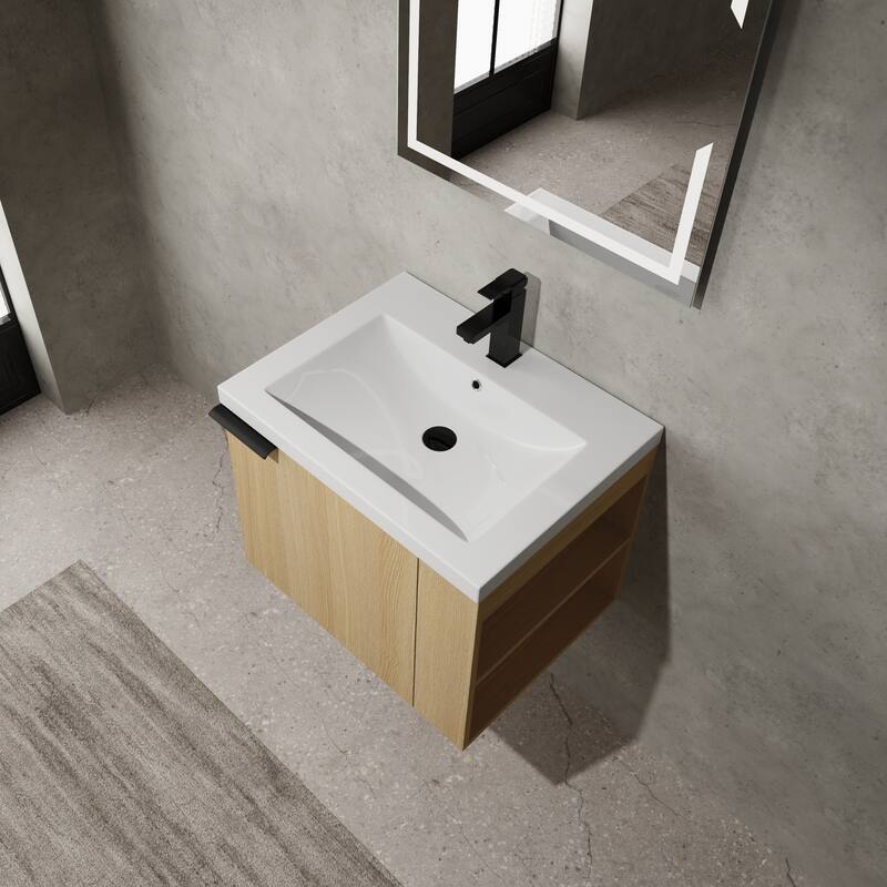 Plywood Wall-Mounted Bathroom Vanity with Integrated Resin Sink