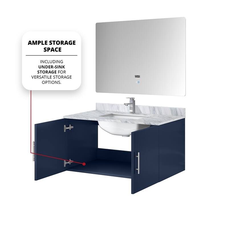 Geneva Bath Vanity with Carrara Marble Top, Sink & Mirror