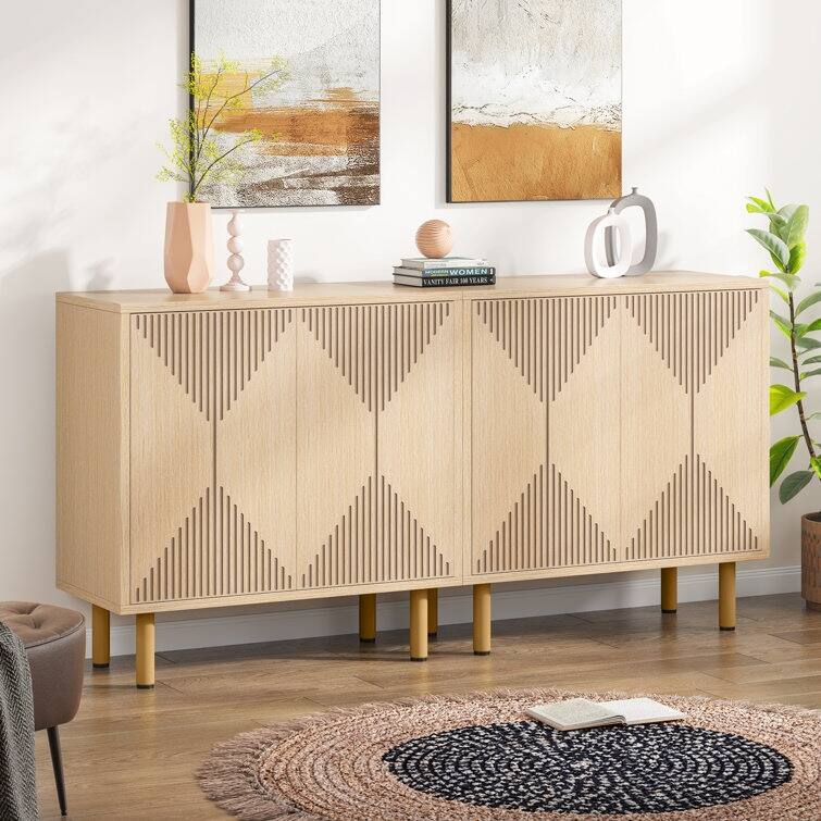 White Sideboard Buffet Set, Modern Sideboard Storage Cabinet with Door - Natural