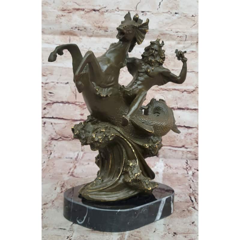 Bronze Poseidon Sculpture – Greek Sea God On Hippocampus Figurine