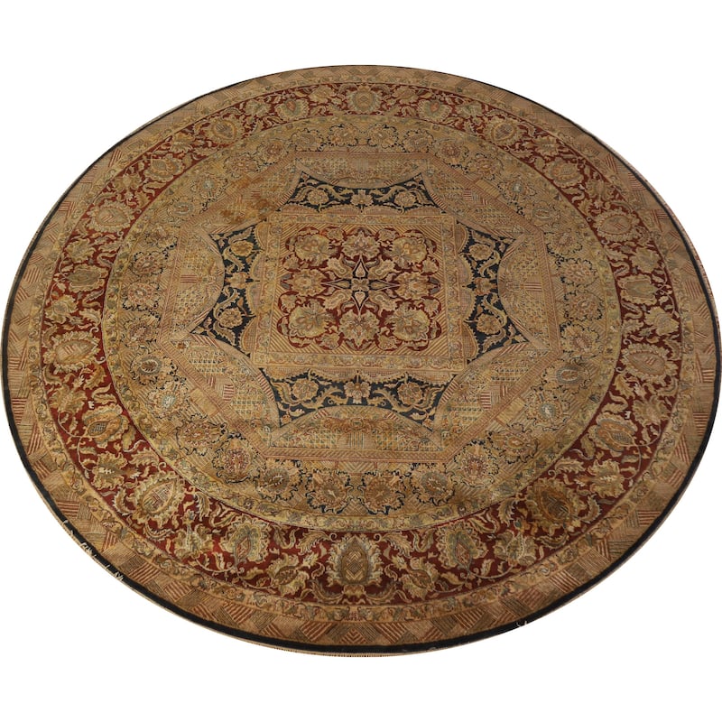 Hand Knotted Oriental 100% Wool Carpet Traditional Medallion Navy Blue & Blues Agra Area Rug - 13' 0'' X 12' 9''