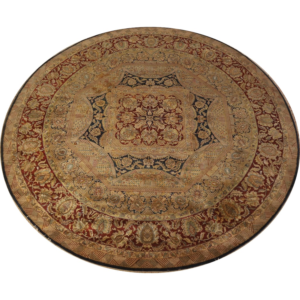 Hand Knotted Oriental 100% Wool Carpet Traditional Medallion Navy Blue & Blues Agra Area Rug - 13' 0'' X 12' 9''