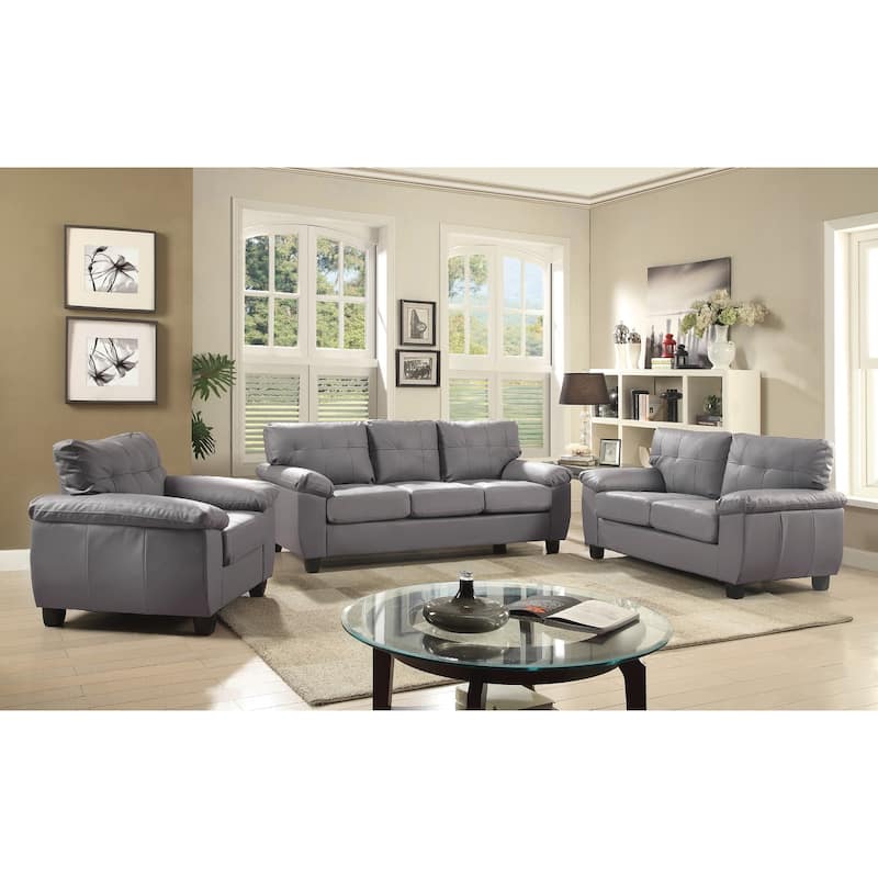 Flared Arm Faux Leather Tufted Straight Sofa - 78" - Gray