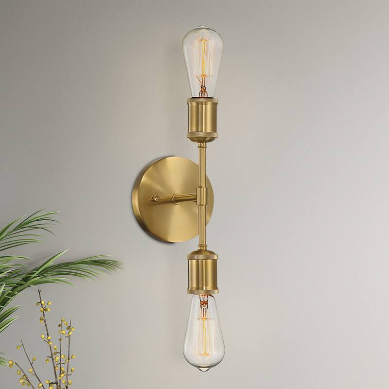 Tonula Double-Light Wall Sconce with Satin Brass Finish - Gold