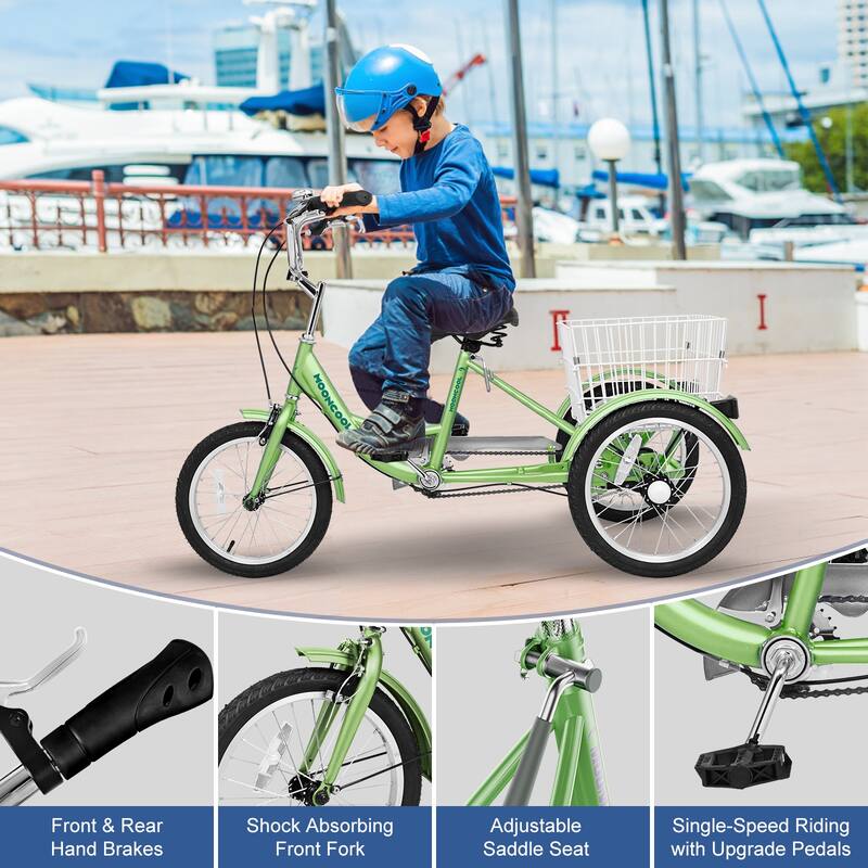Docred 16" and 24" Tricycle 1-Speed 3 Wheel Trike Bike with Basket