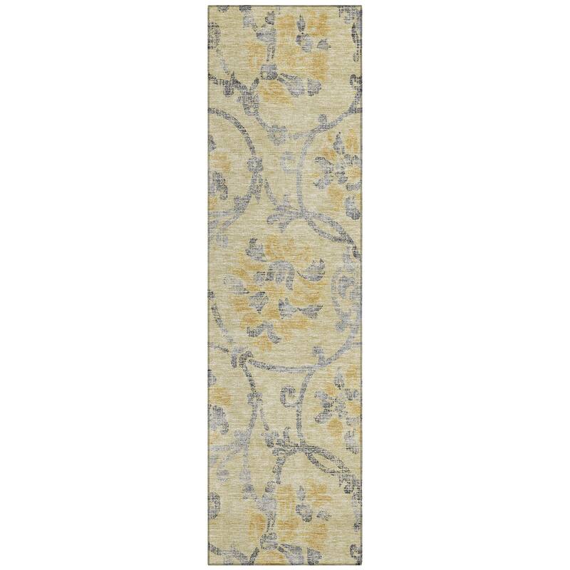 Machine Washable Indoor/ Outdoor Chantille Floral Scroll Rug