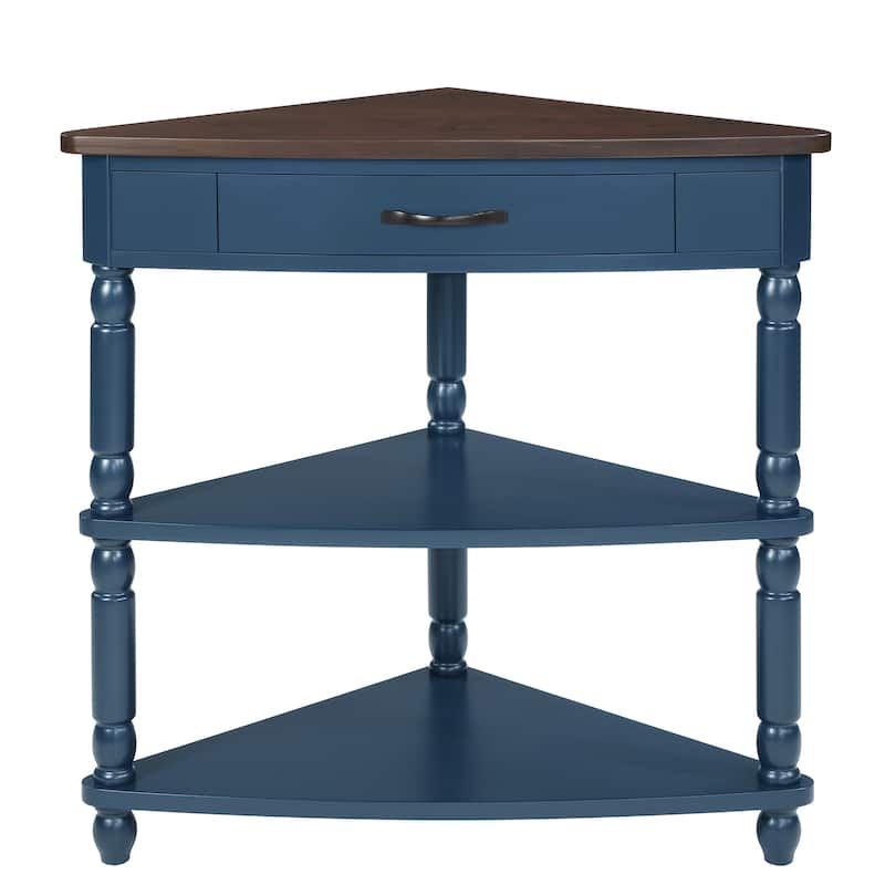 Small Triangle Corner Table, Wood Corner Side Table, 3 Tier End Corner Table with Solid Wood Legs